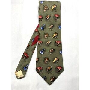 Cutter & Buck Mens Tie Classic Green 100% Silk Named Fishing Tackle Made in USA
